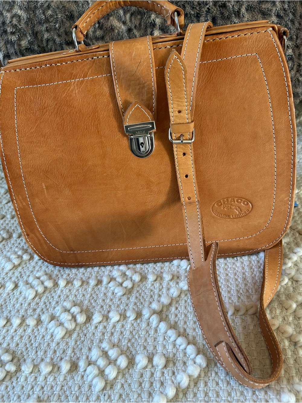Chaco Tan Leather Messenger Bag with Adjustable Detachable Strap